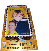 Stamp Cake. All the edges were scalloped using our Edible Shaped images technique.