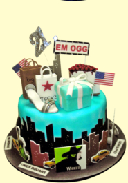 New York Cake - Several different versions of our Manhatten side design. They have been resized an recoloured for different layers. Taxis, buildings, signs etc have all been cut to shape.